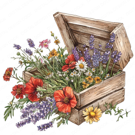Crate of Wildflowers fussy cut sheet in US Letter format showing all 12 designs on one printable page