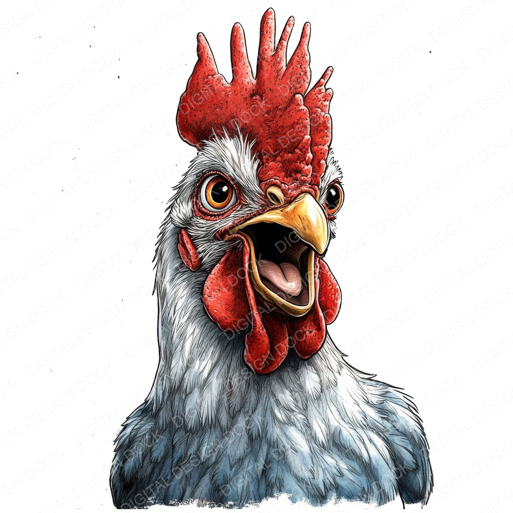 Crazy Rooster Cartoon fussy cut sheet in A4 format showing all 12 designs on one printable page
