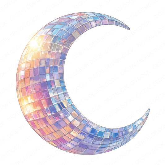 Crescent Moon Mirror Ball fussy cut sheet in US Letter format showing all 12 designs on one printable page