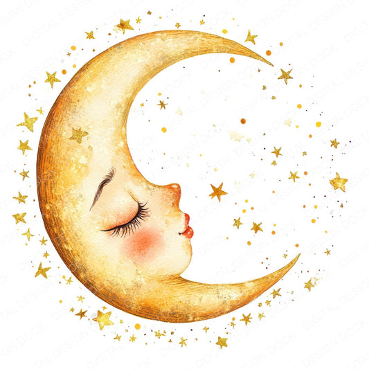 Crescent Moon with Stars fussy cut sheet in A4 format showing all 12 designs on one printable page