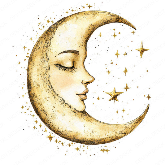 Crescent Moon with Stars fussy cut sheet in US Letter format showing all 12 designs on one printable page