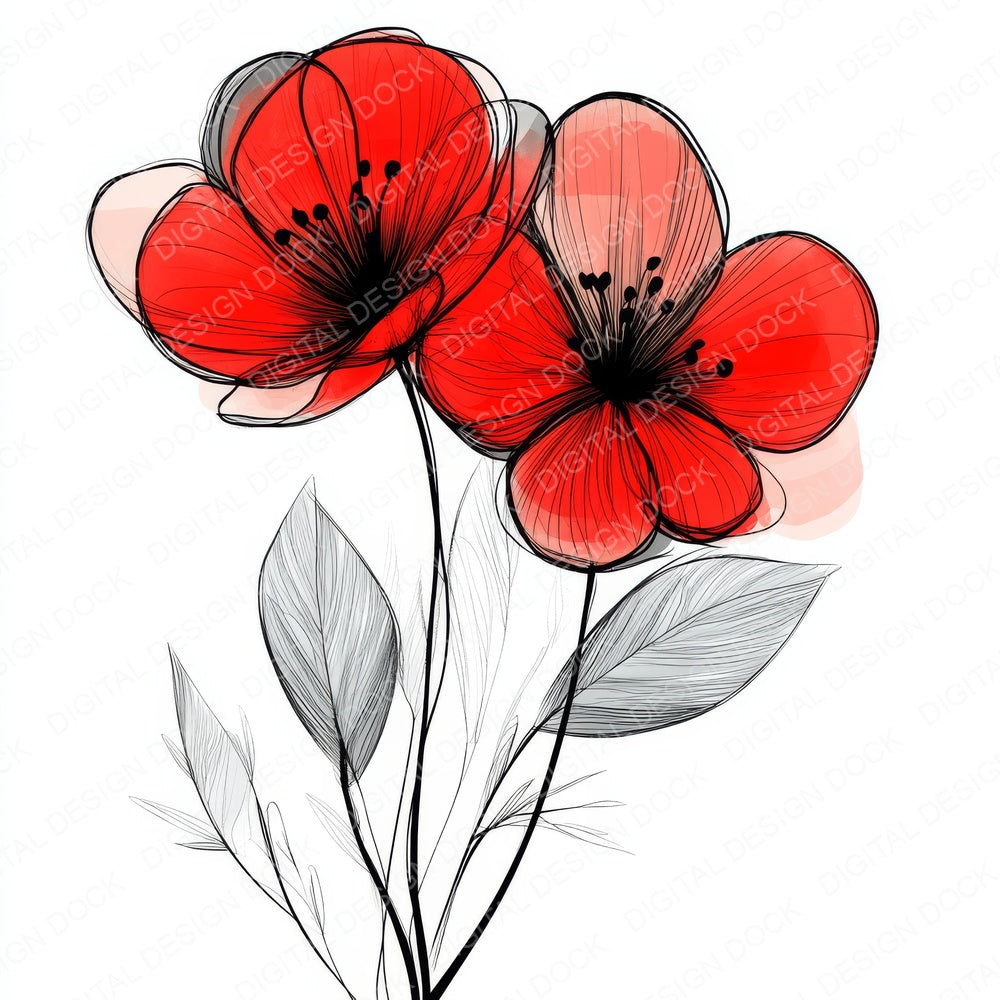 Crimson Abstract Flowers fussy cut sheet in A4 format showing all 12 designs on one printable page