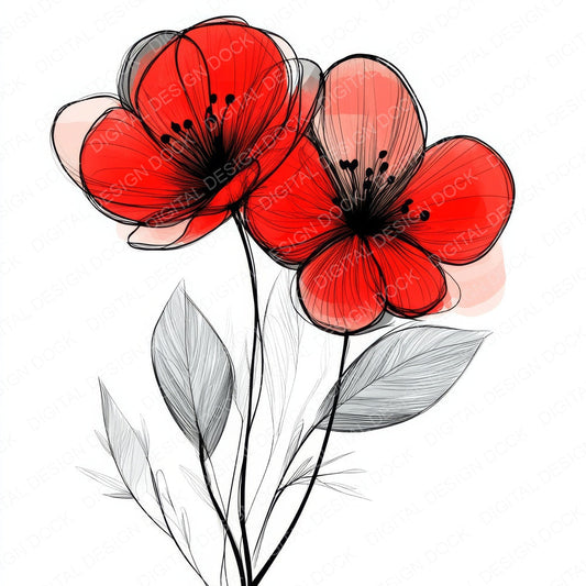 Crimson Abstract Flowers fussy cut sheet in A4 format showing all 12 designs on one printable page