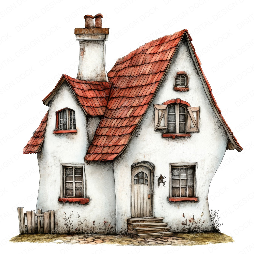 Crooked Old Cottage fussy cut sheet in US Letter format showing all 12 designs on one printable page
