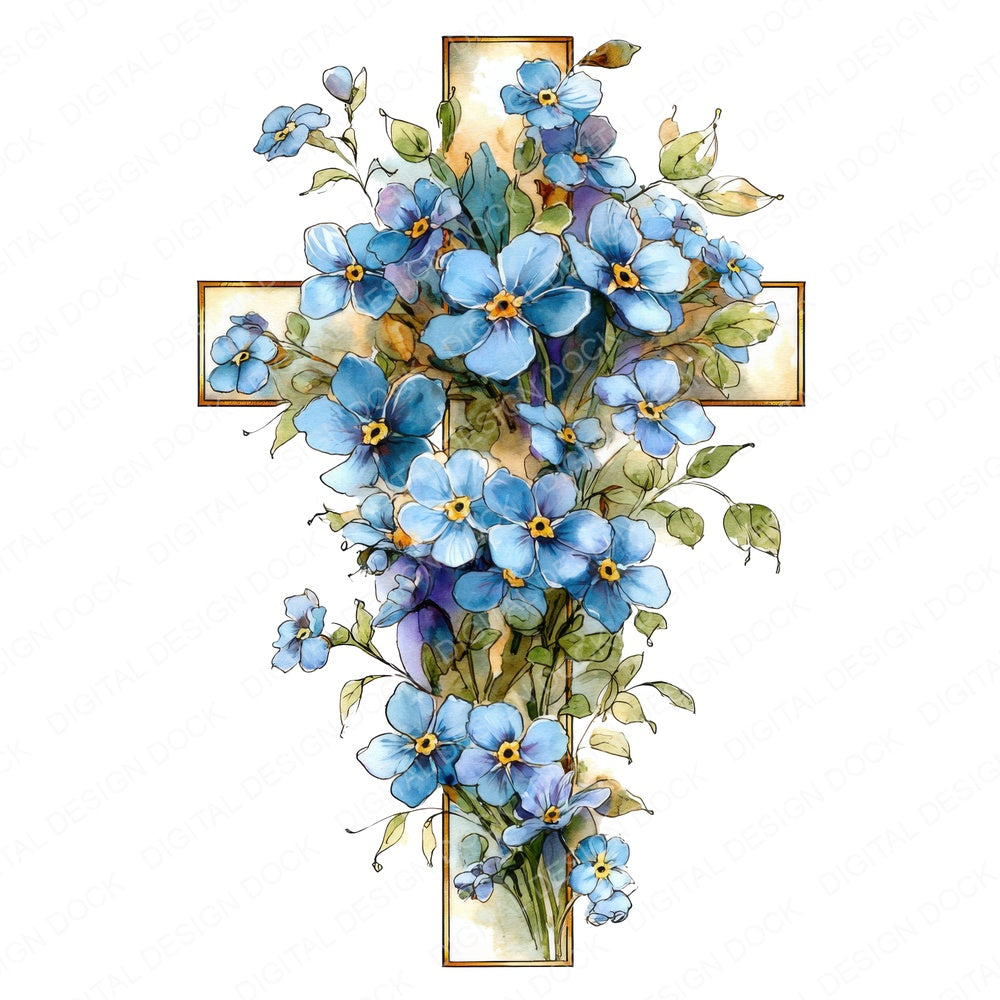 Cross Forget Me Nots fussy cut sheet in A4 format showing all 12 designs on one printable page