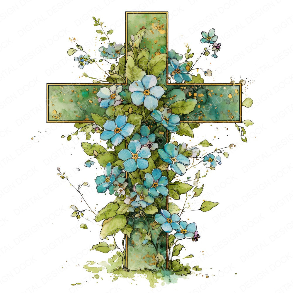 Cross Forget Me Nots fussy cut sheet in US Letter format showing all 12 designs on one printable page