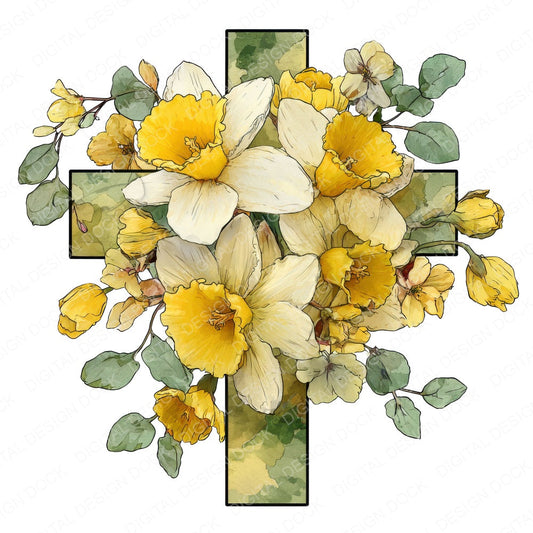 Cross with Daffodils fussy cut sheet in A4 format showing all 12 designs on one printable page