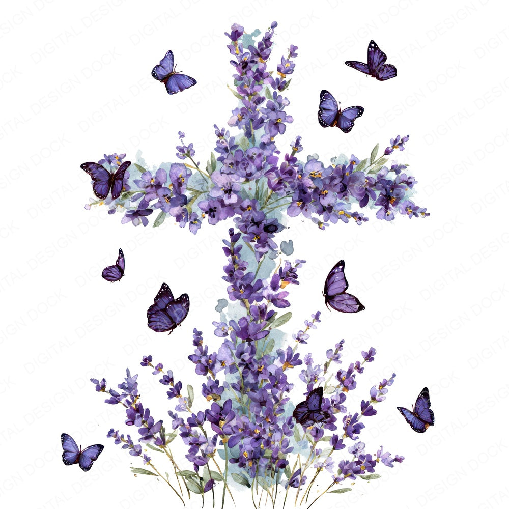 Cross with Lavender Clipart Set (DDD005037)