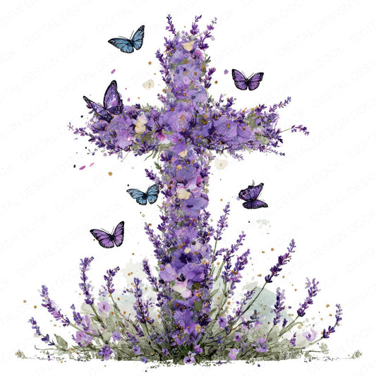 Cross with Lavender fussy cut sheet in US Letter format showing all 12 designs on one printable page