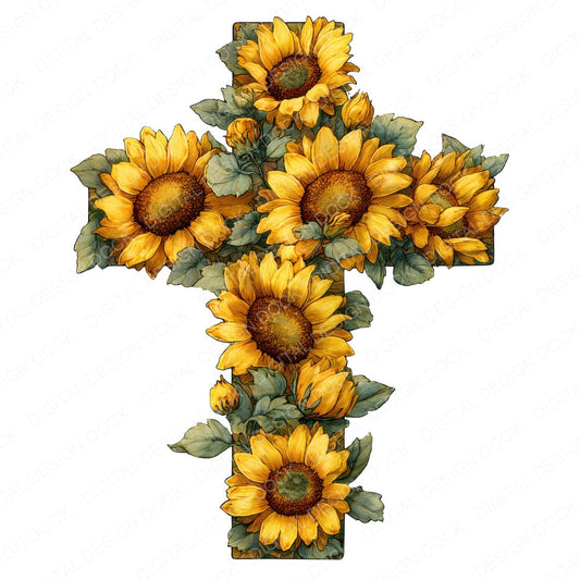 Cross with Sunflowers fussy cut sheet in A4 format showing all 12 designs on one printable page