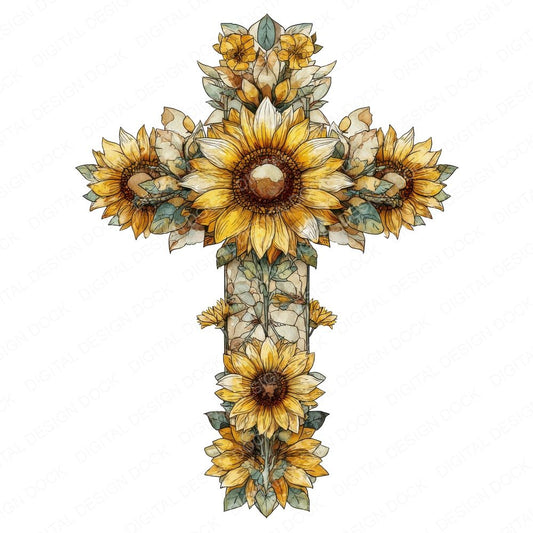 Cross with Sunflowers Clipart Set (DDD005041)