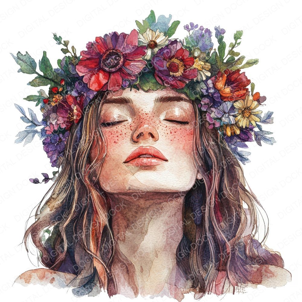 Crowned Floral Woman fussy cut sheet in A4 format showing all 12 designs on one printable page