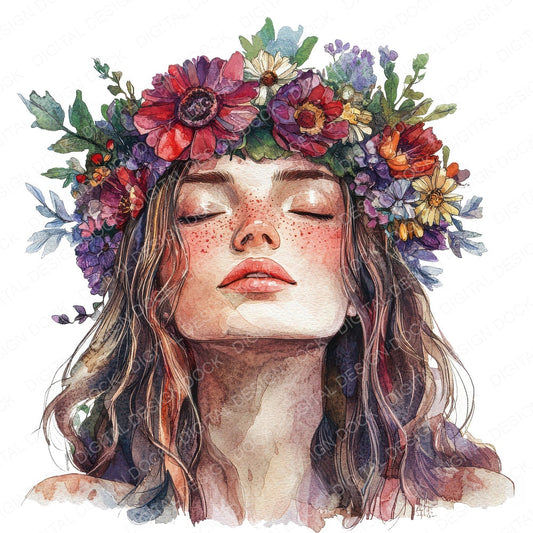 Crowned Floral Woman fussy cut sheet in A4 format showing all 12 designs on one printable page