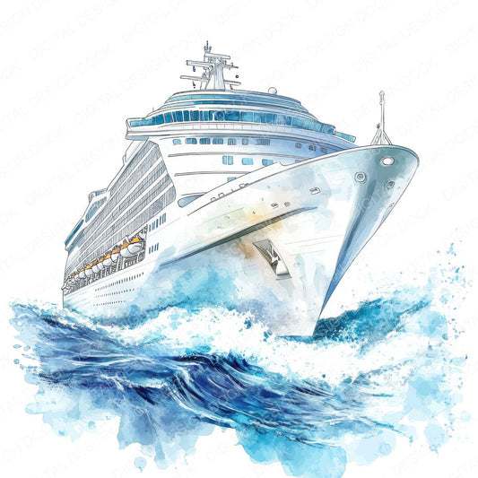 Cruise Ship fussy cut sheet in US Letter format showing all 12 designs on one printable page