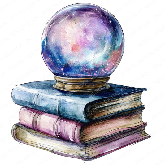 Crystal Ball and Books fussy cut sheet in A4 format showing all 12 designs on one printable page
