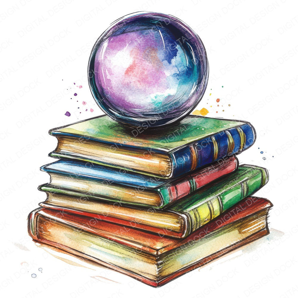 Crystal Ball and Books fussy cut sheet in US Letter format showing all 12 designs on one printable page