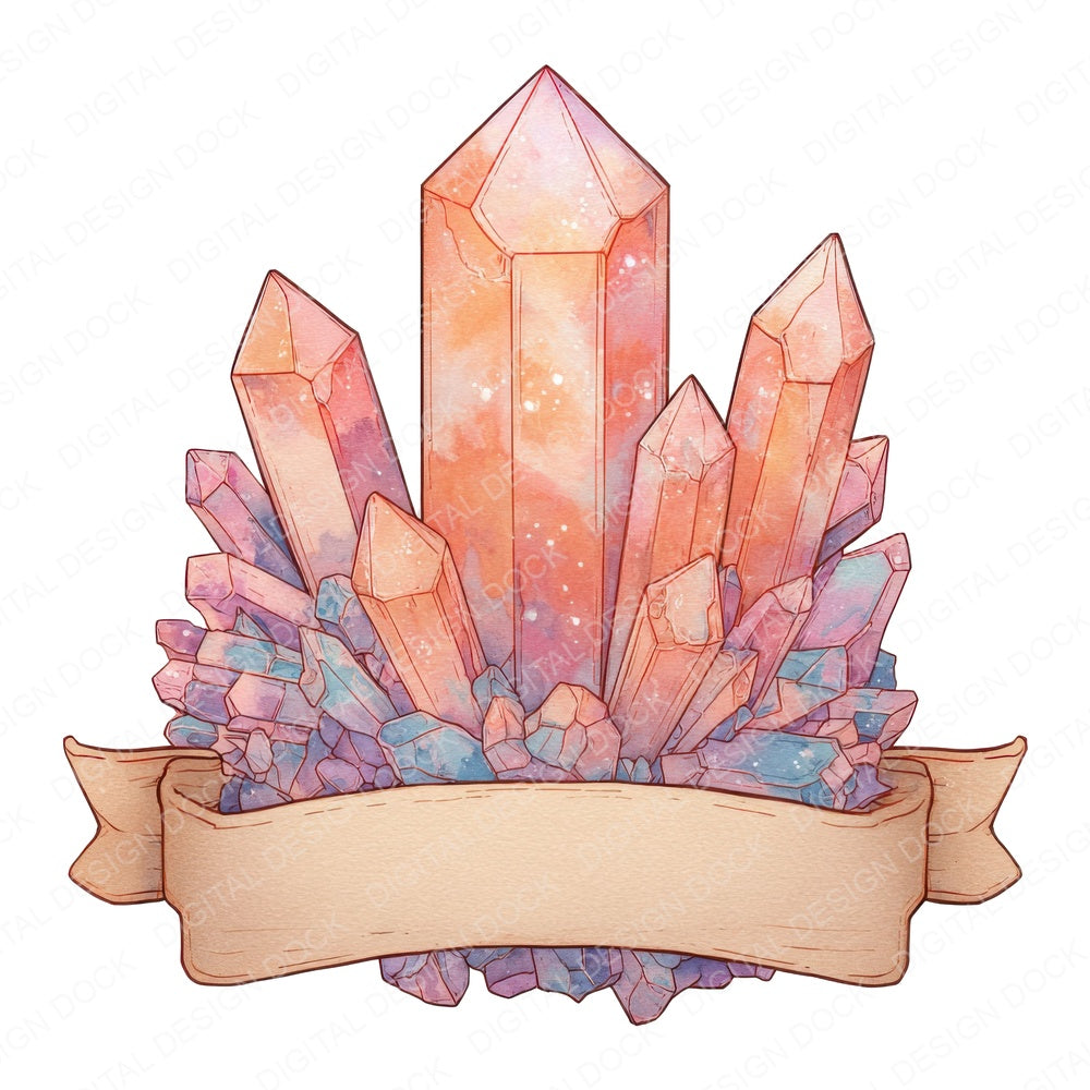 Crystal Cluster Bottom Banner fussy cut sheet in US Letter format showing all 12 designs on one printable page