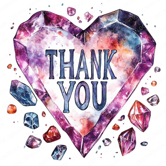 Crystal Gemstone Thank You Sign fussy cut sheet in A4 format showing all 12 designs on one printable page