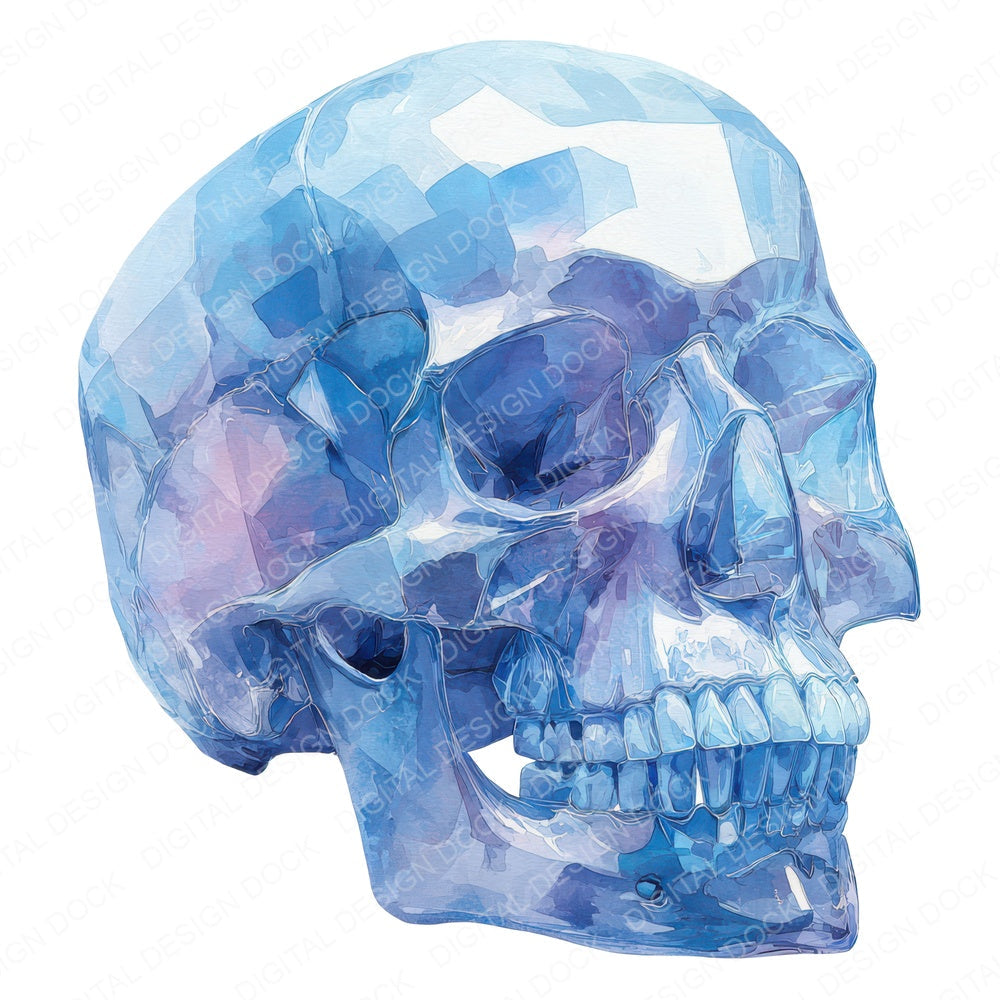 Crystal Watercolour Skull fussy cut sheet in A4 format showing all 12 designs on one printable page