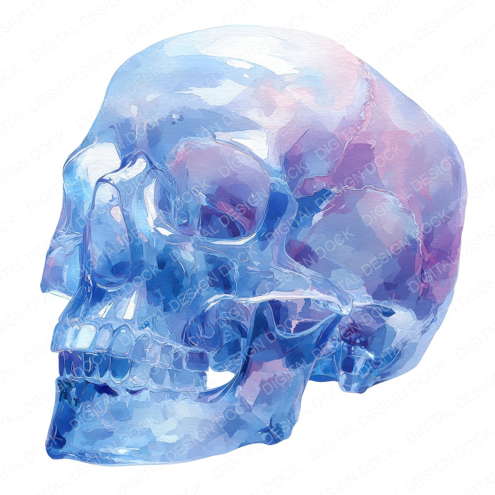 Crystal Watercolour Skull fussy cut sheet in US Letter format showing all 12 designs on one printable page