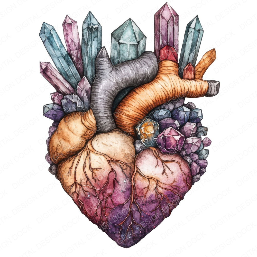 Crystals and Gems Heart fussy cut sheet in A4 format showing all 12 designs on one printable page