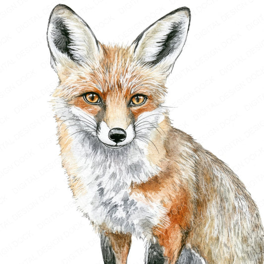 Curious Watercolour Fox fussy cut sheet in US Letter format showing all 12 designs on one printable page