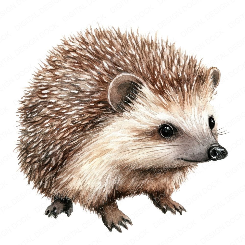 Curious Watercolour Hedgehog fussy cut sheet in A4 format showing all 12 designs on one printable page