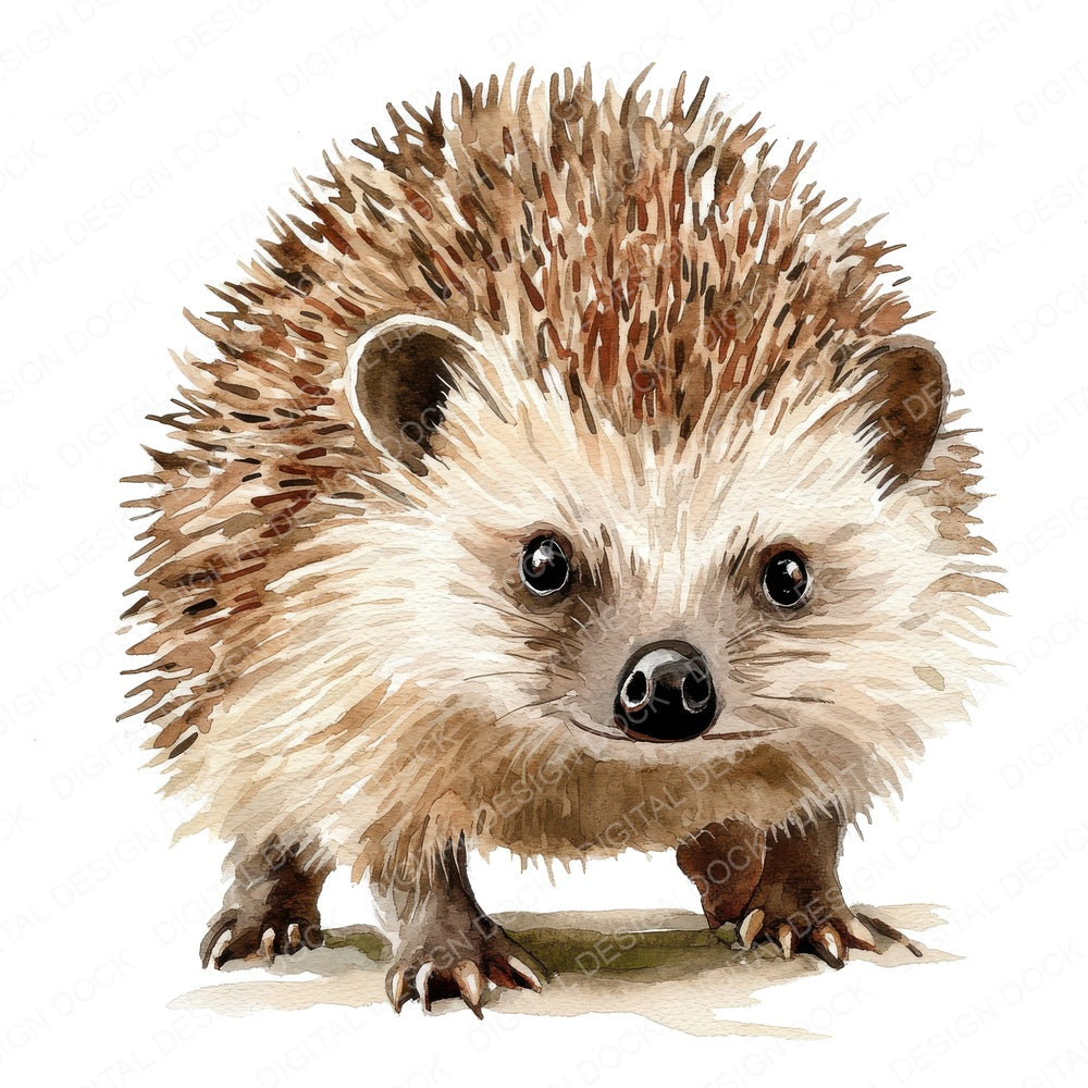 Curious Watercolour Hedgehog fussy cut sheet in US Letter format showing all 12 designs on one printable page