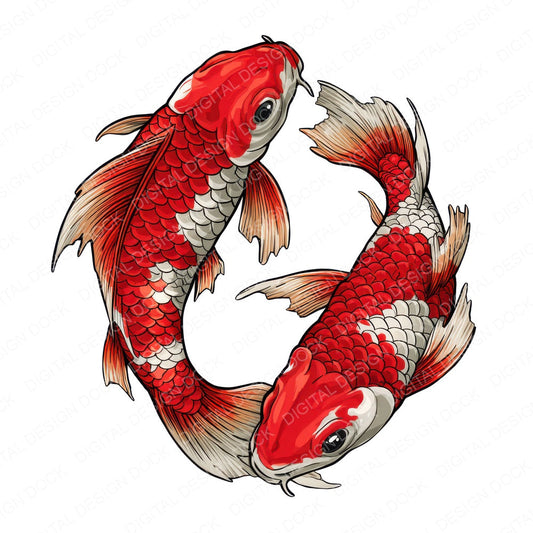 Curved Folk Koi Carp fussy cut sheet in A4 format showing all 12 designs on one printable page