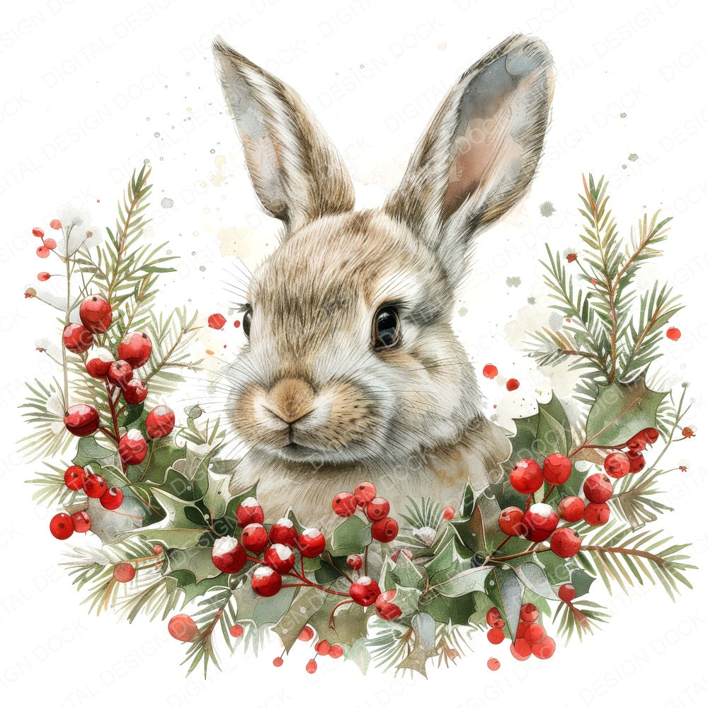 Cute Bunny Winter Wreath fussy cut sheet in A4 format showing all 12 designs on one printable page