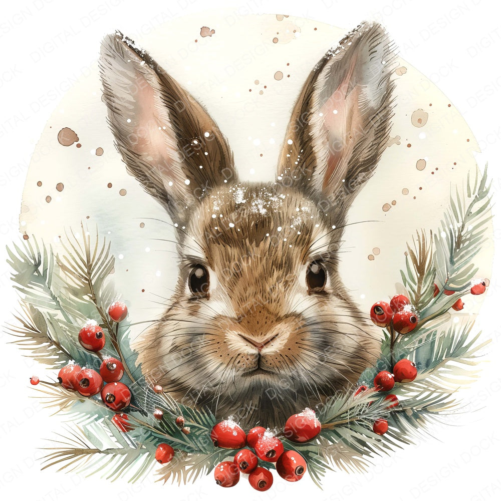 Cute Bunny Winter Wreath fussy cut sheet in US Letter format showing all 12 designs on one printable page