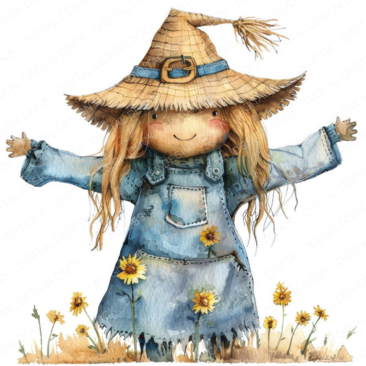 Cute Cartoon Scarecrow fussy cut sheet in A4 format showing all 12 designs on one printable page