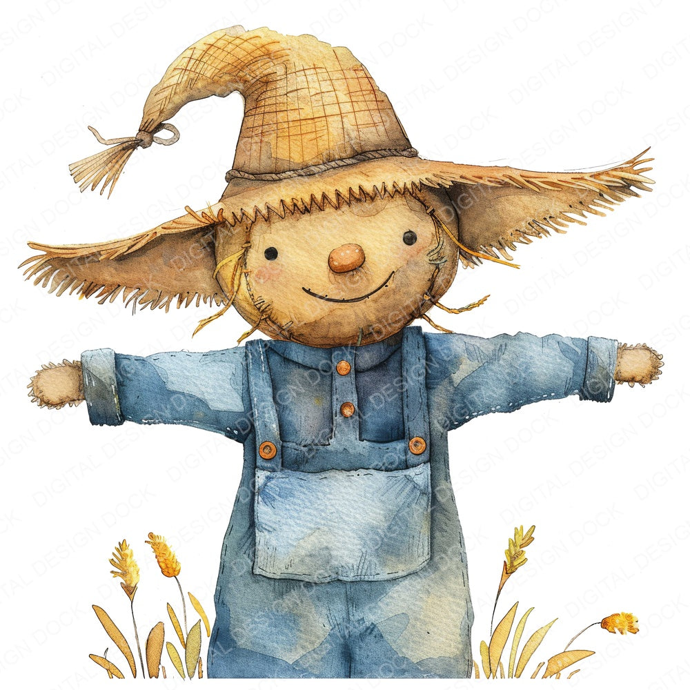 Cute Cartoon Scarecrow fussy cut sheet in US Letter format showing all 12 designs on one printable page