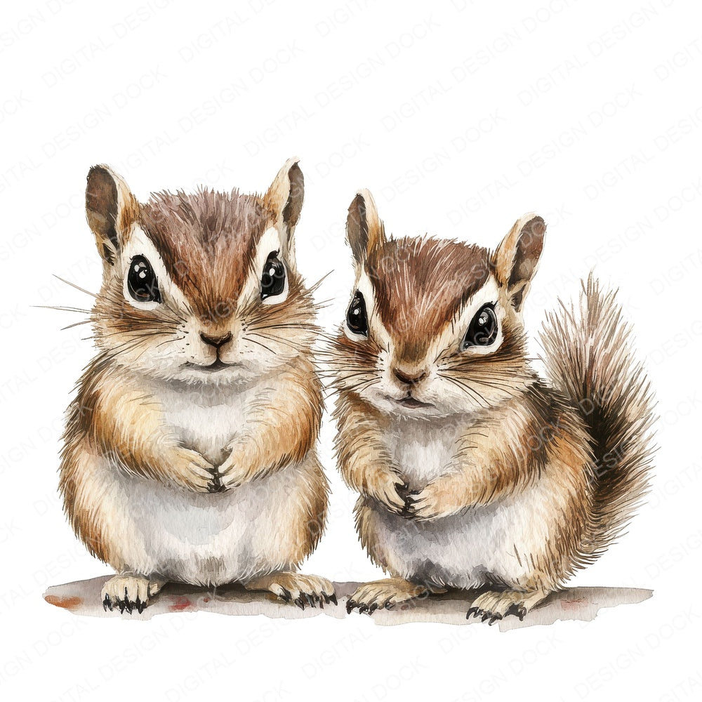 Cute Chipmunk Friends fussy cut sheet in A4 format showing all 12 designs on one printable page