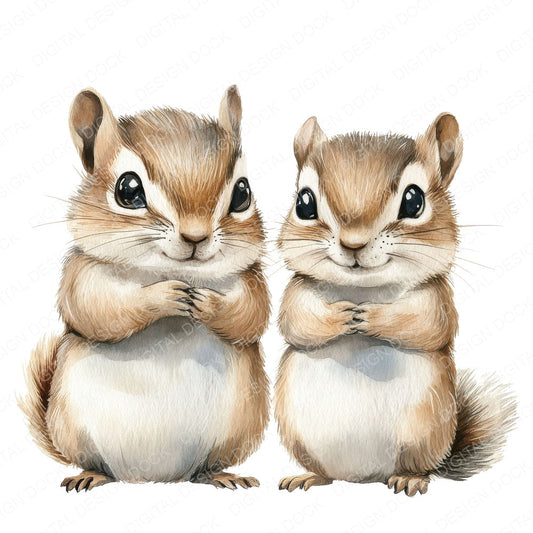 Cute Chipmunk Friends fussy cut sheet in US Letter format showing all 12 designs on one printable page