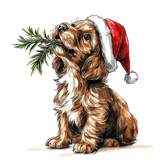 Cute Christmas Dog with Hat on fussy cut sheet in A4 format showing all 12 designs on one printable page