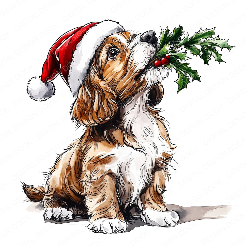 Cute Christmas Dog with Hat on fussy cut sheet in US Letter format showing all 12 designs on one printable page