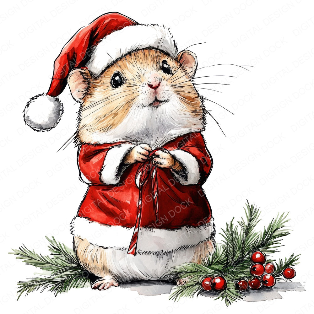 Cute Christmas Hamster fussy cut sheet in A4 format showing all 12 designs on one printable page