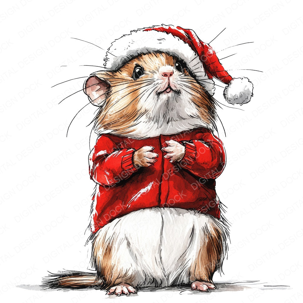 Cute Christmas Hamster fussy cut sheet in US Letter format showing all 12 designs on one printable page
