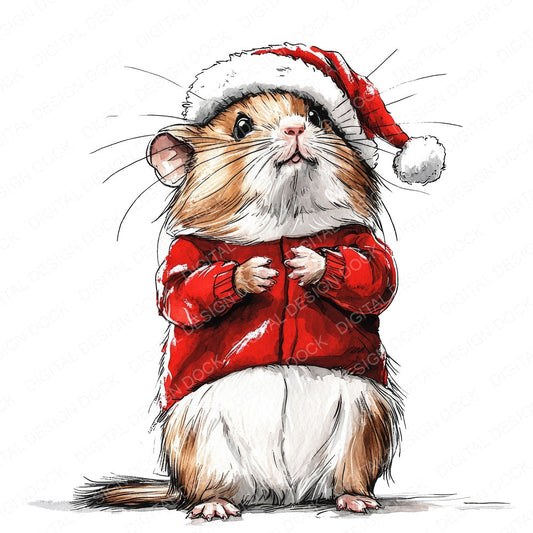 Cute Christmas Hamster fussy cut sheet in US Letter format showing all 12 designs on one printable page