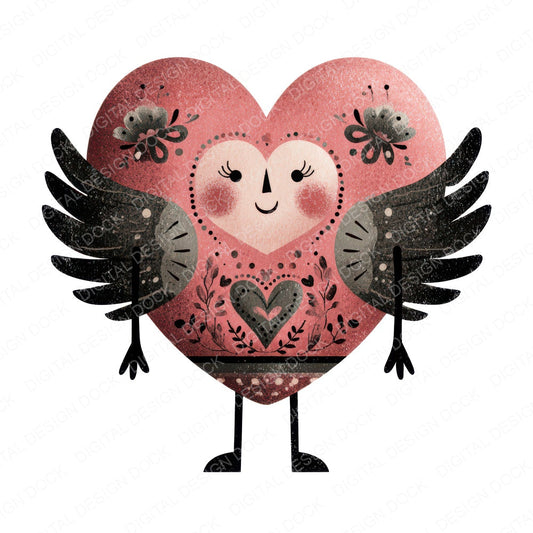 Cute Folk Art Heart Character Clipart Set (DDD008468)