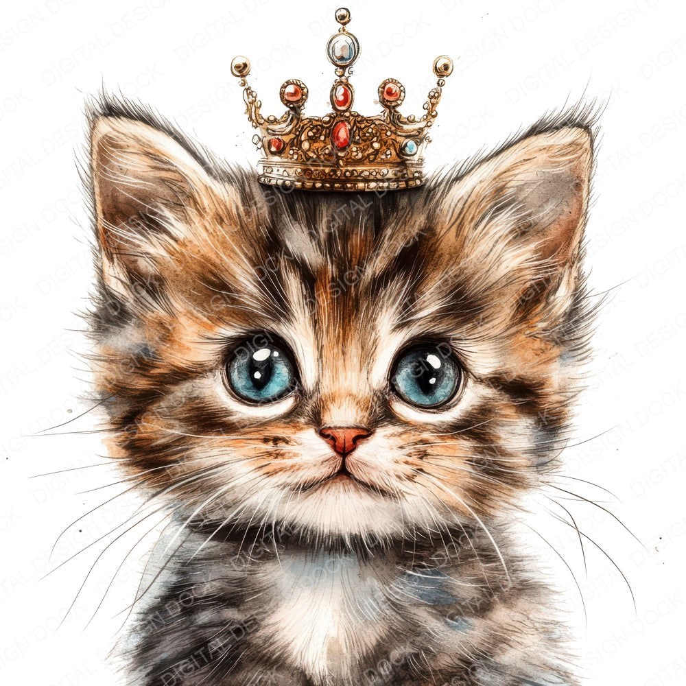 Cute Kitten with Crown fussy cut sheet in A4 format showing all 12 designs on one printable page
