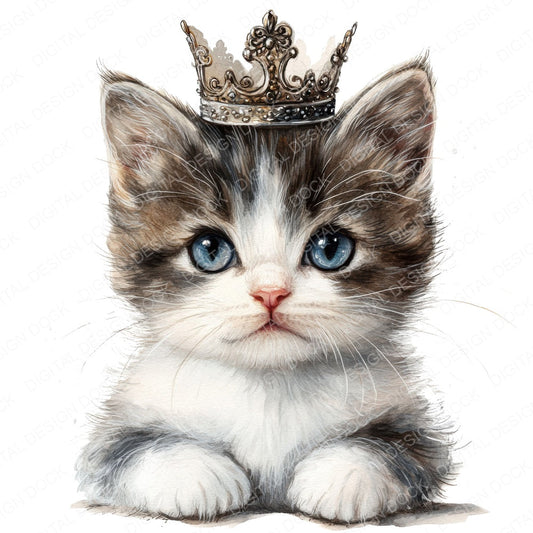 Cute Kitten with Crown fussy cut sheet in US Letter format showing all 12 designs on one printable page