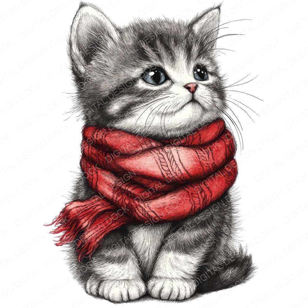Cute Kitten with Scarf fussy cut sheet in A4 format showing all 12 designs on one printable page