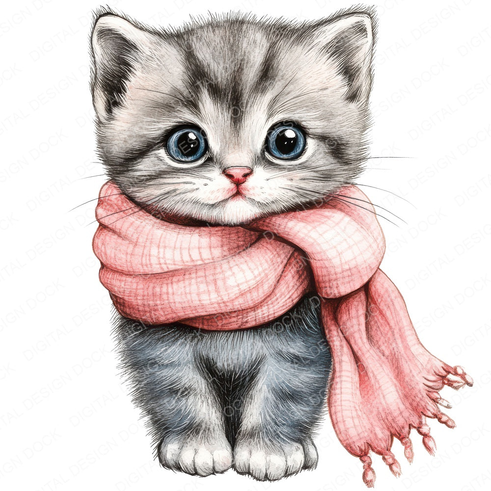 Cute Kitten with Scarf fussy cut sheet in US Letter format showing all 12 designs on one printable page