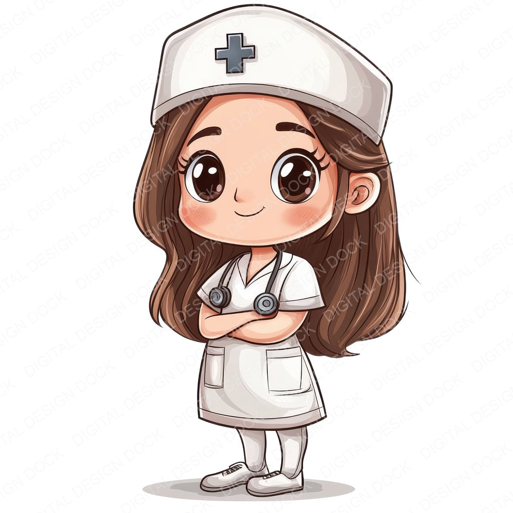 Cute Nurse Character fussy cut sheet in US Letter format showing all 12 designs on one printable page