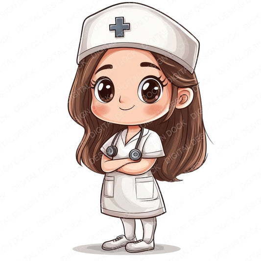 Cute Nurse Character fussy cut sheet in US Letter format showing all 12 designs on one printable page
