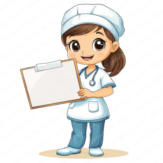 Cute Nurse Holding Blank Clipboard fussy cut sheet in US Letter format showing all 12 designs on one printable page