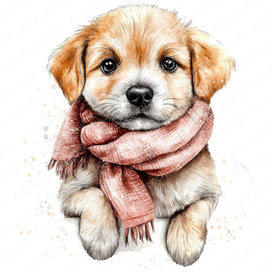 Cute Puppy with Scarf fussy cut sheet in A4 format showing all 12 designs on one printable page