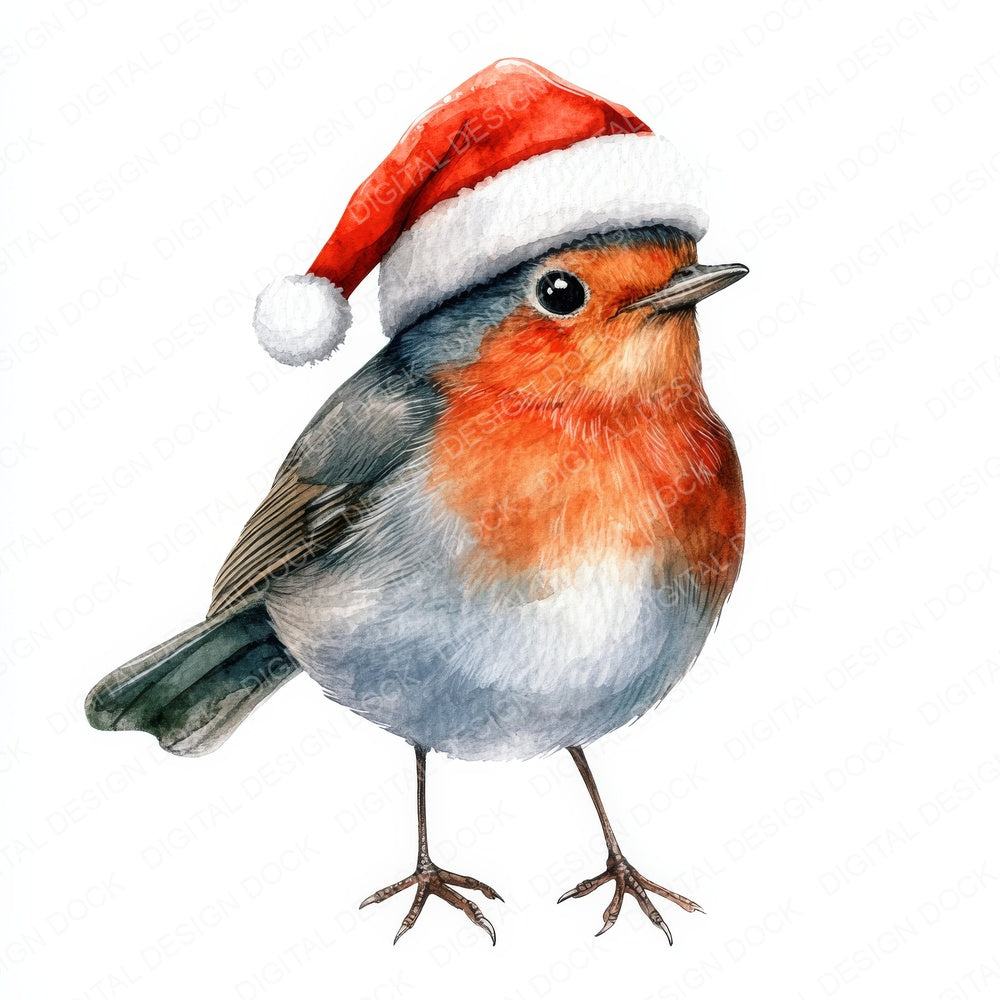 Cute Robin with Santa Hat fussy cut sheet in US Letter format showing all 12 designs on one printable page